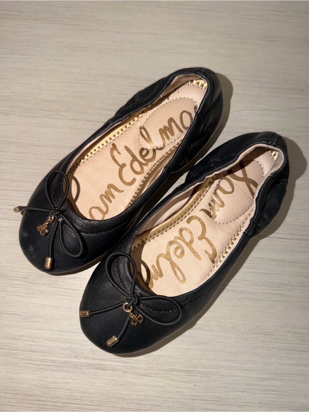 Sam Edelman Black Leather Ballet Flats with Bow Accents